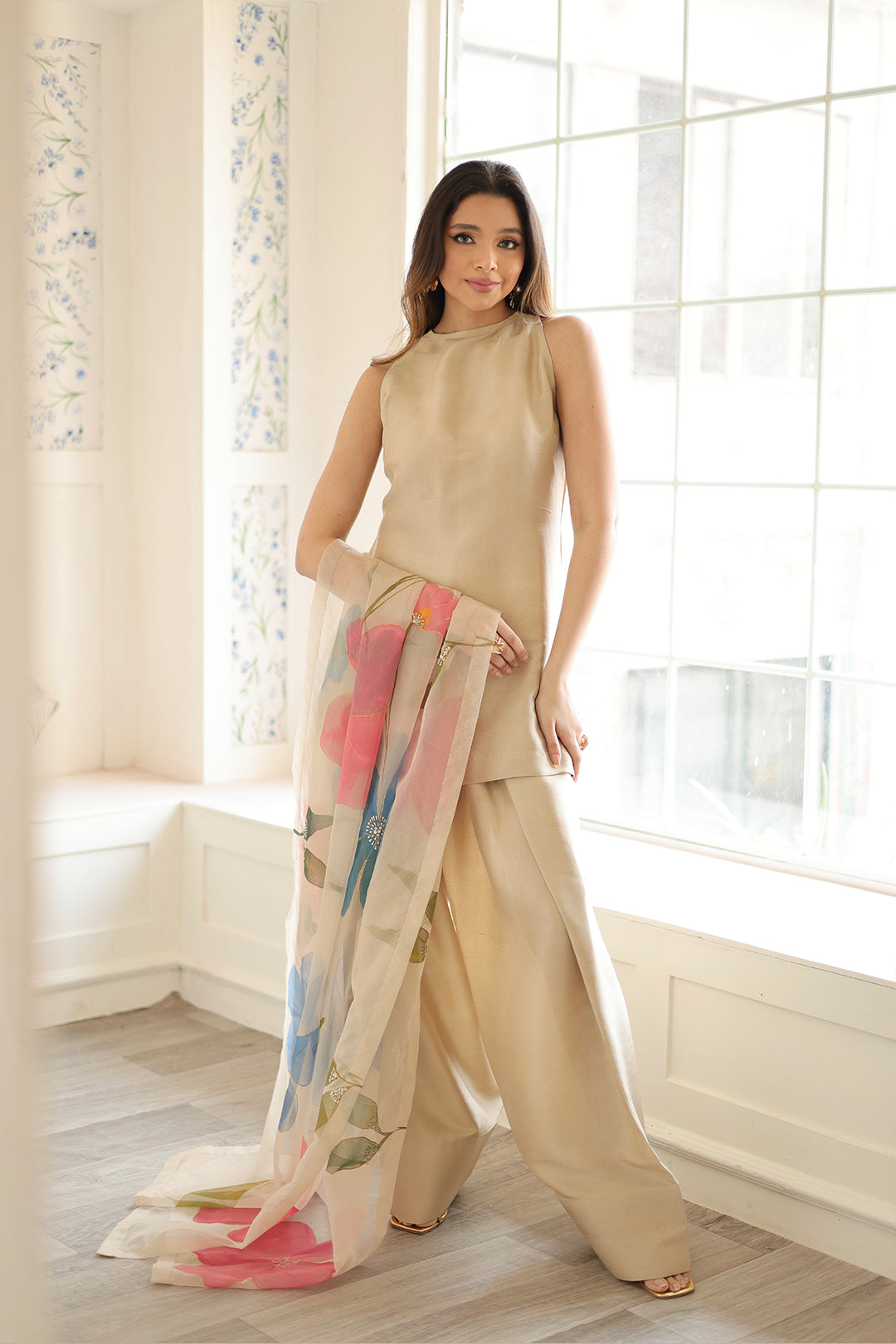 Beige Silk Farshi